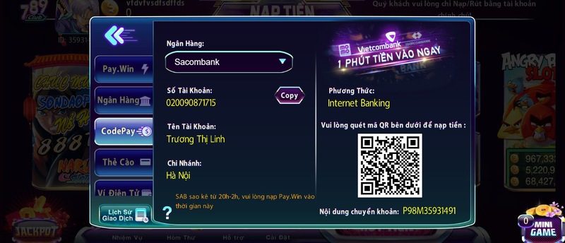 Nạp tiền hitclub qua Code Pay cực nhanh